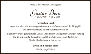 Traueranzeige von Gustav Born von WLZ