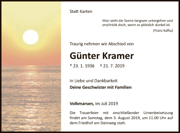 Traueranzeige von Günter Kramer von WLZ