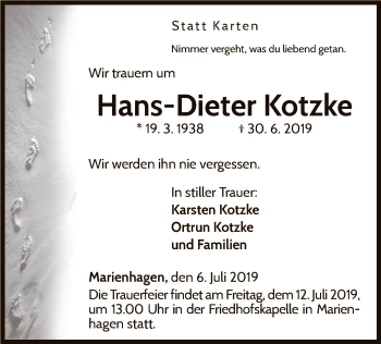 Traueranzeige von Hans-Dieter Kotzke von WLZ