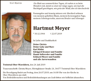 Traueranzeige von Hartmut Meyer von WLZ