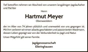 Traueranzeige von Hartmut Meyer von WLZ