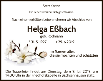 Traueranzeige von Helga Eßbach von WLZ
