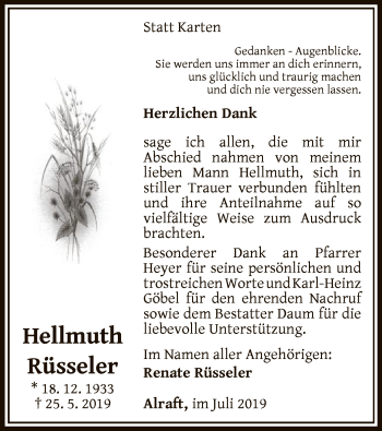 Traueranzeige von Hellmuth Rüsseler von WLZ
