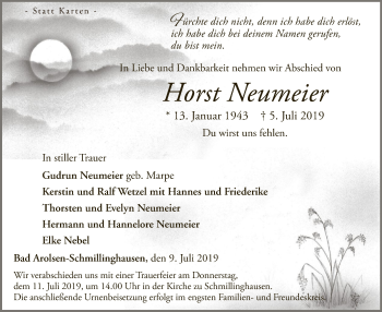 Traueranzeige von Horst Neumeier von WLZ