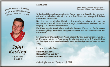 Traueranzeige von John Kesting von WLZ