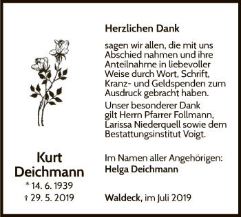 Traueranzeige von Kurt Deichmann von WLZ