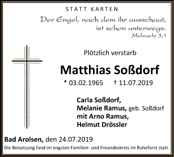 Traueranzeige von Matthias Soßdorf von WLZ