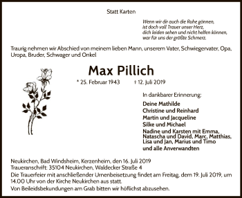 Traueranzeige von Max Pillich von WLZ