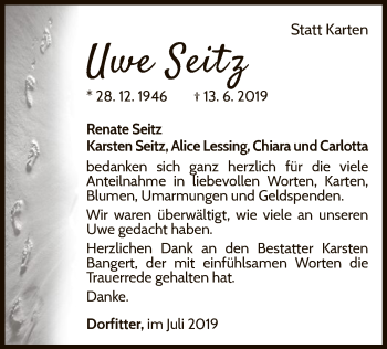 Traueranzeige von Uwe Seitz von WLZ