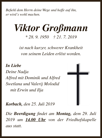 Traueranzeige von Viktor Großmann von WLZ