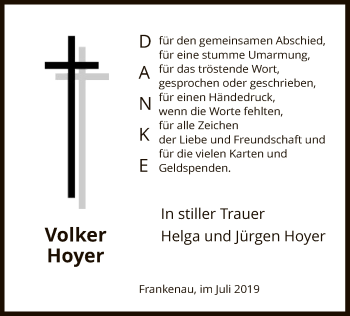 Traueranzeige von Volker Hoyer von WLZ