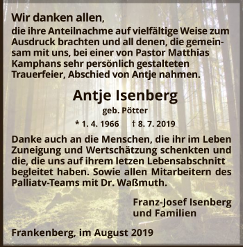 Traueranzeige von Antje Isenberg von WLZ