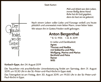 Traueranzeige von Anton Bergenthal von WLZ