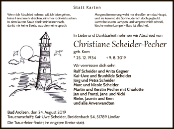 Traueranzeige von Christiane Scheider-Pecher von WLZ