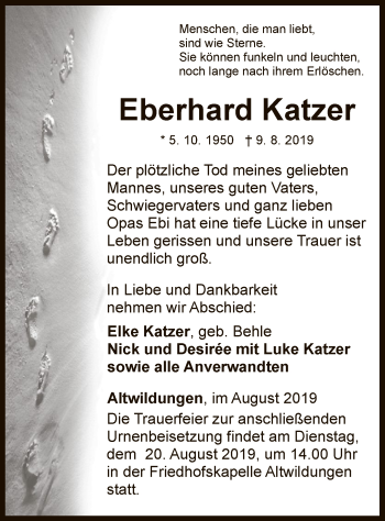 Traueranzeige von Eberhard Katzer von WLZ