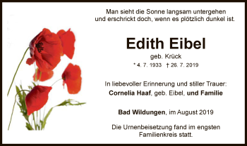 Traueranzeige von Edith Eibel von WLZ