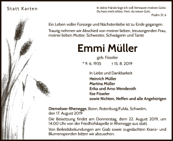 Traueranzeige von Emmi Müller von WLZ