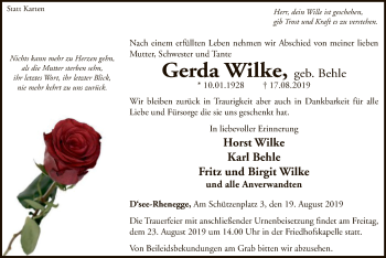 Traueranzeige von Gerda Wilke von WLZ