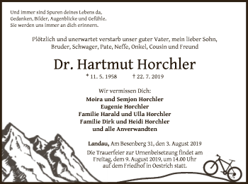 Traueranzeige von Hartmut Horchler von WLZ