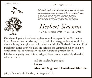 Traueranzeige von Herbert Sinemus von WLZ