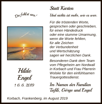 Traueranzeige von Hilde Engel von WLZ