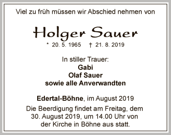 Traueranzeige von Holger Sauer von WLZ