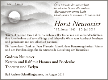 Traueranzeige von Horst Neumeier von WLZ