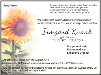 Traueranzeige von Irmgard Knaak von WLZ