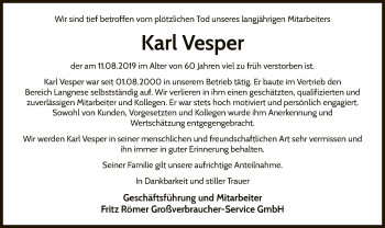 Traueranzeige von Karl Vesper von WLZ