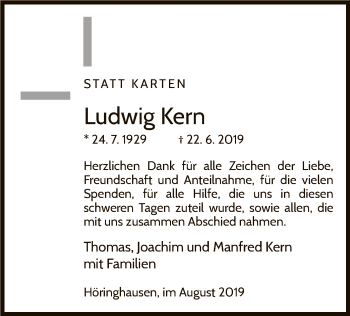 Traueranzeige von Ludwig Kern von WLZ