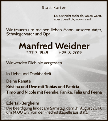 Traueranzeige von Manfred Weidner von WLZ