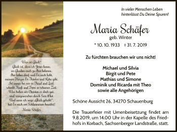 Traueranzeige von Maria Schäfer von WLZ