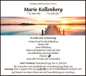 Traueranzeige von Marie Kollenberg von WLZ