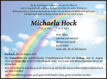Traueranzeige von Michaela Hock von WLZ