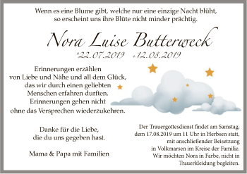 Traueranzeige von Nora Luise Butterweck von WLZ