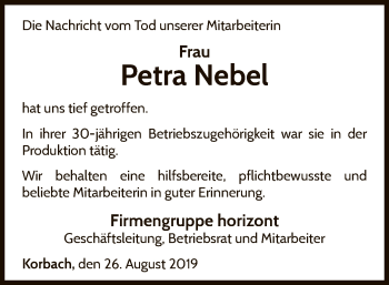 Traueranzeige von Petra Nebel von WLZ