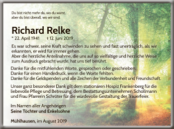 Traueranzeige von Richard Relke von WLZ