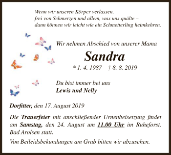 Traueranzeige von Sandra  von WLZ