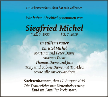 Traueranzeige von Siegfried Michel von WLZ