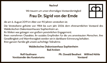 Traueranzeige von Sigrid von der Emde von WLZ