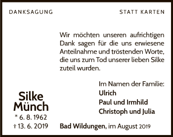 Traueranzeige von Silke Münch von WLZ