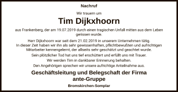 Traueranzeige von Tim Dijkxhoorn von WLZ