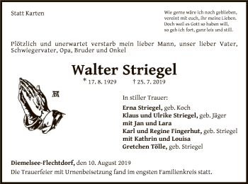 Traueranzeige von Walter Striegel von WLZ