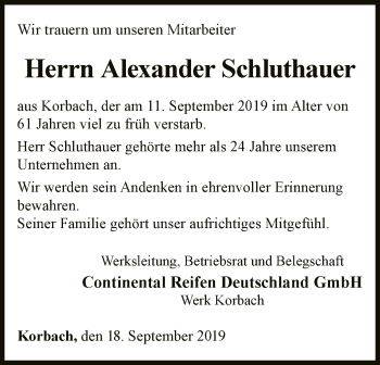 Traueranzeige von Alexander Schluthauer von WLZ