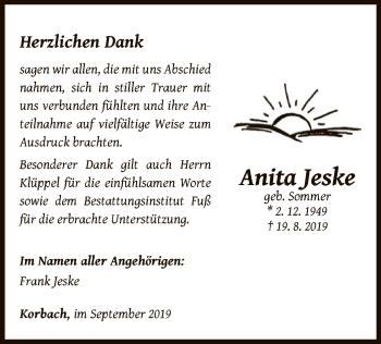 Traueranzeige von Anita Jeske von WLZ