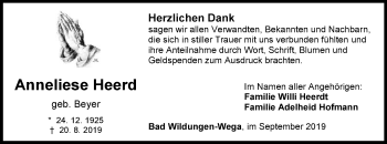 Traueranzeige von Anneliese Heerd von WLZ