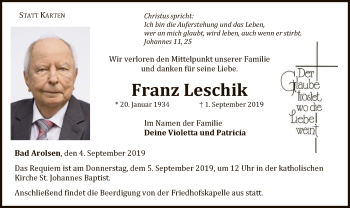 Traueranzeige von Franz Leschik von WLZ