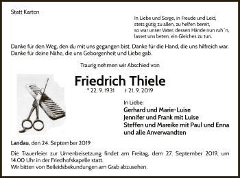 Traueranzeige von Friedrich Thiele von WLZ