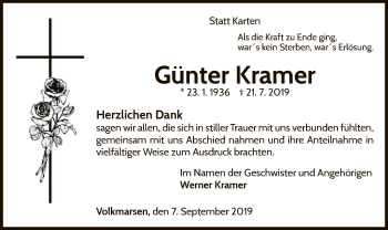 Traueranzeige von Günter Kramer von WLZ