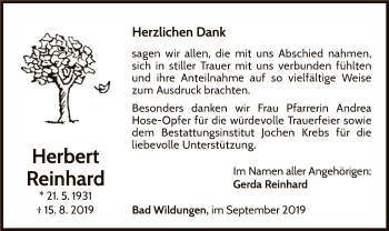Traueranzeige von Herbert Reinhard von WLZ